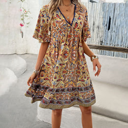 Ethnic Motifs Printed Flared Sleeve Empire Dress