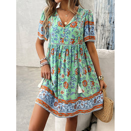 Floral Printed Tie-Up Neck Fit & Flare Midi Dress