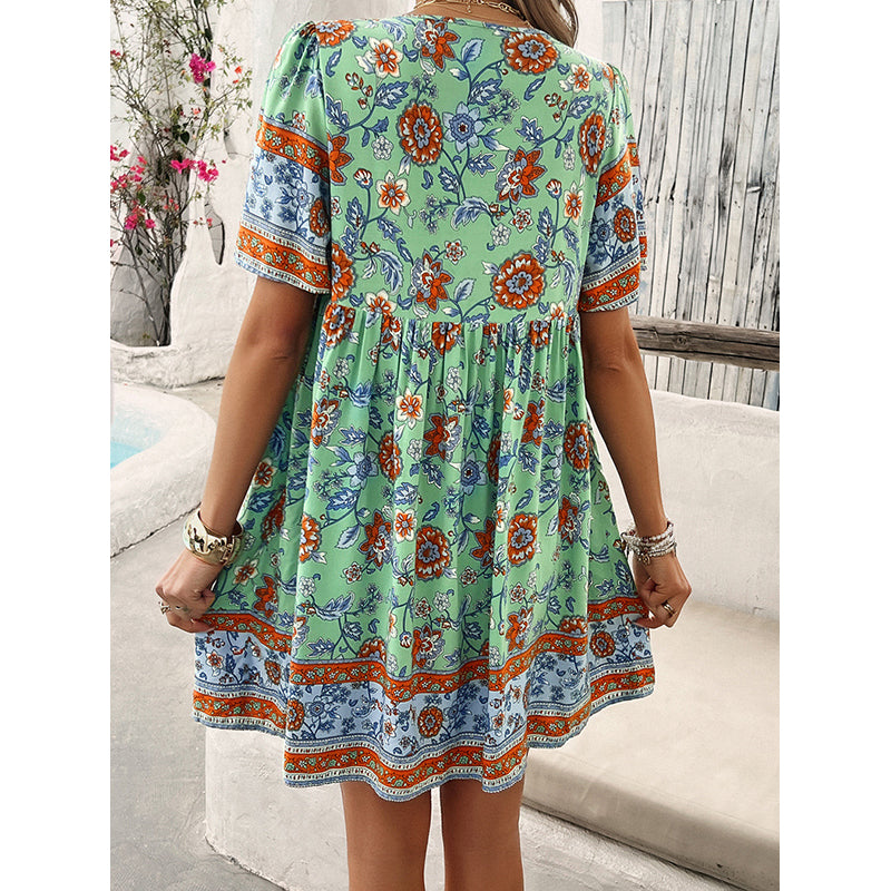 Floral Printed Tie-Up Neck Fit & Flare Midi Dress