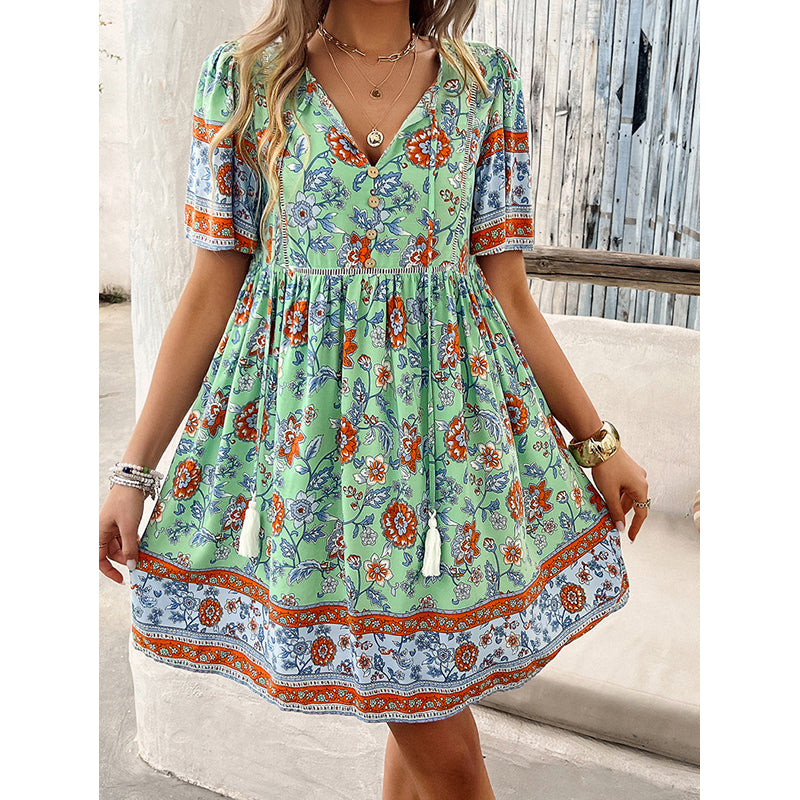 Floral Printed Tie-Up Neck Fit & Flare Midi Dress