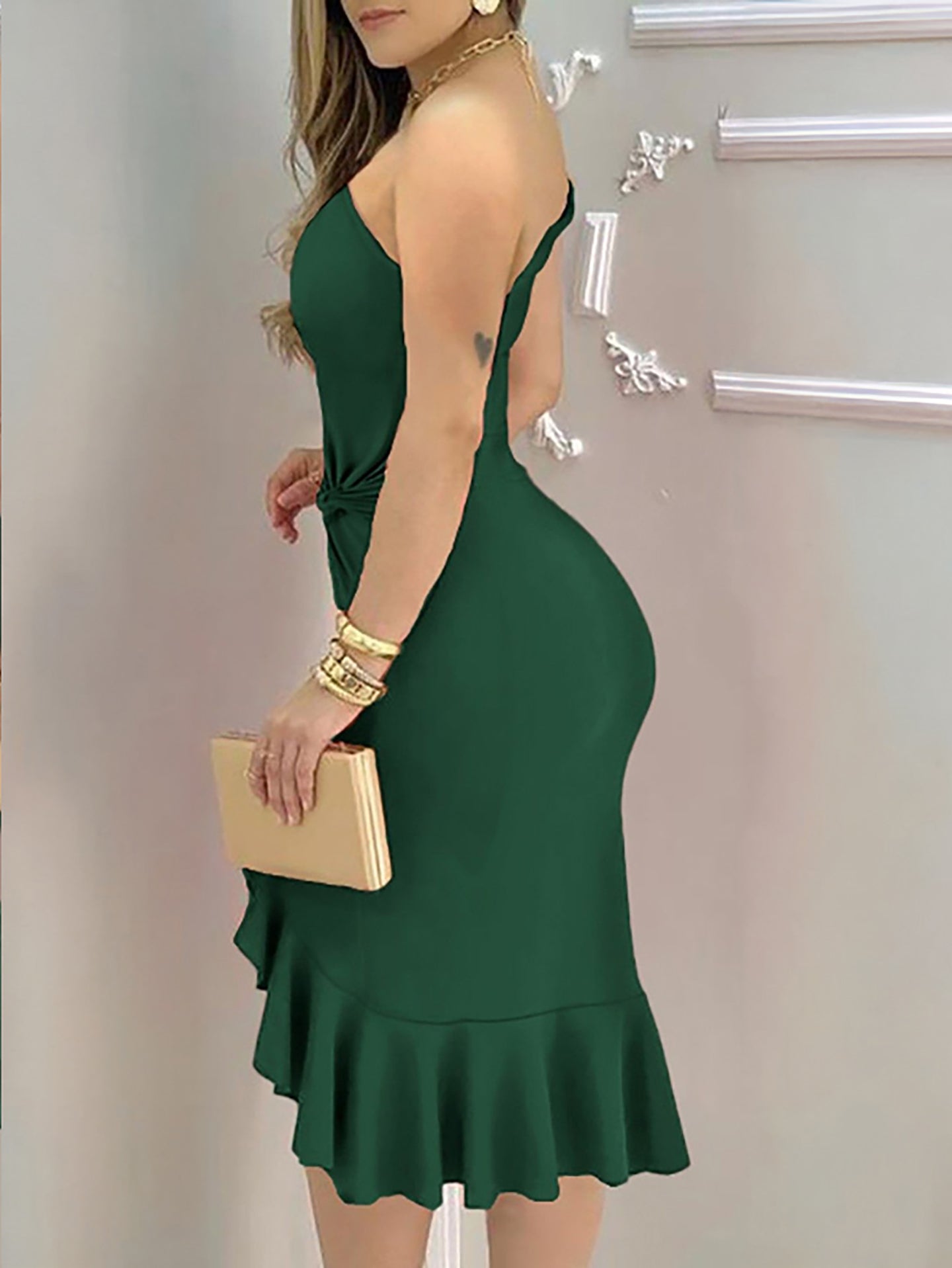 Women One Shoulder Ruffled Bodycon Dress