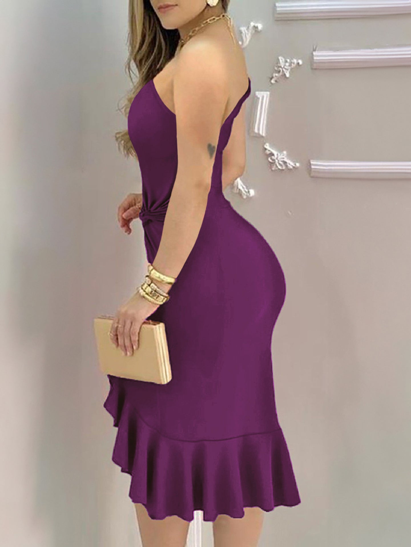 One Shoulder Ruffled Bodycon Dress