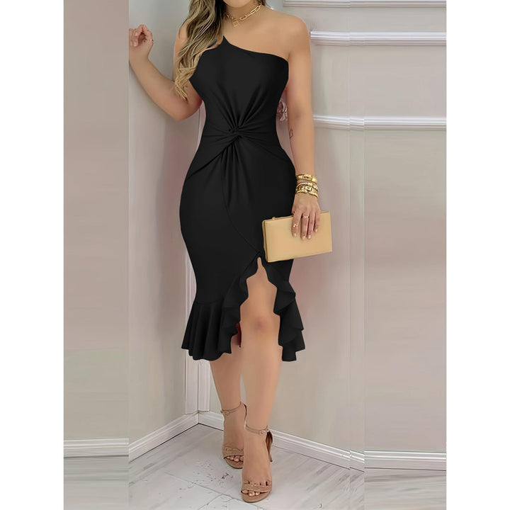 Women One Shoulder Ruffled Bodycon Dress