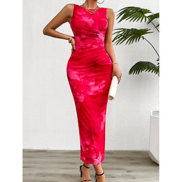 Fuchsia Round Neck Sleeveless Maxi Dress