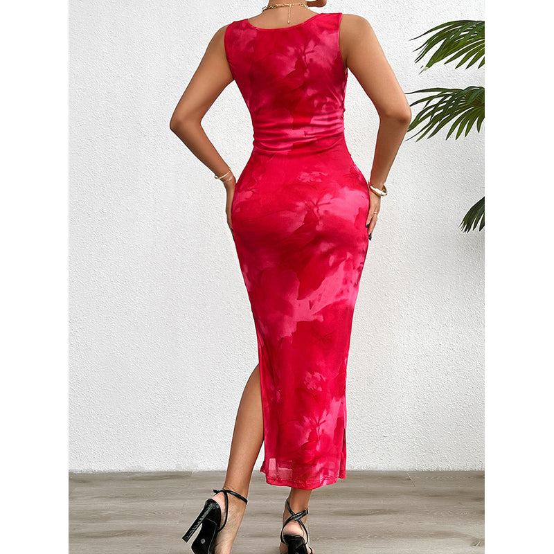 Fuchsia Round Neck Sleeveless Maxi Dress