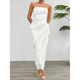 Strapless Sleeveless Ruffled Maxi Dress