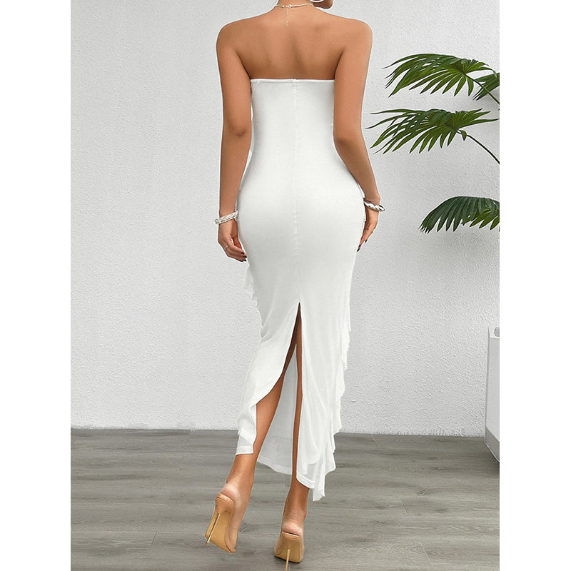 Strapless Sleeveless Ruffled Maxi Dress