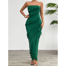 Green Off-Shoulder Ruffled Maxi Dress