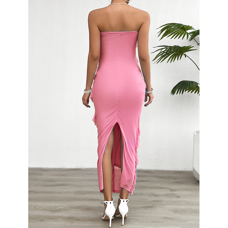 Pink Off Shoulder Ruffled Maxi Dress