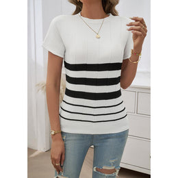 Women Horizontal Stripes Round Neck Top