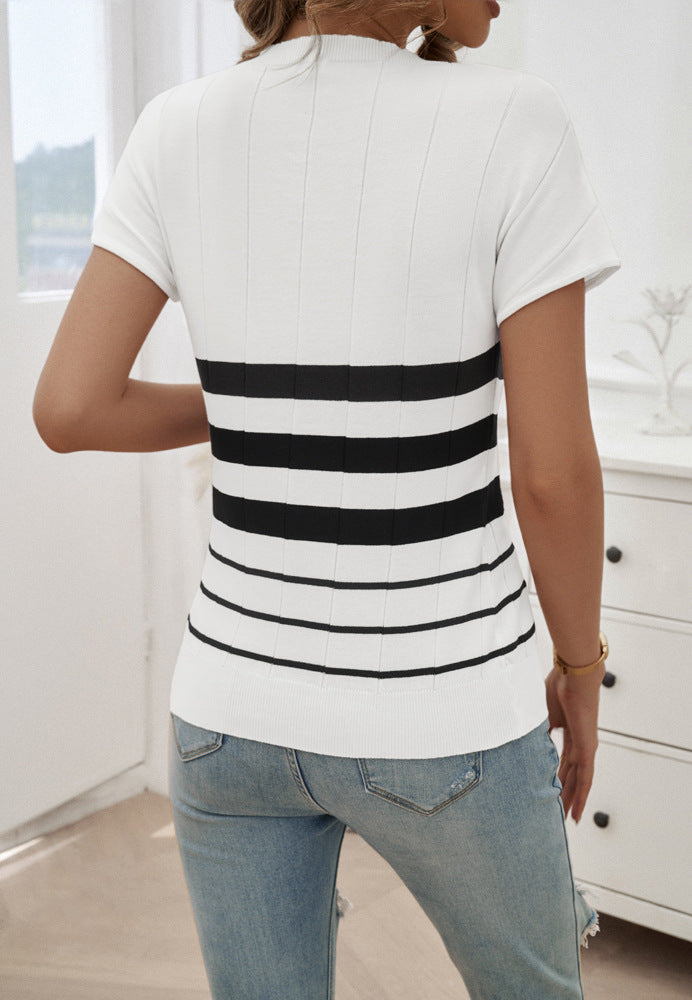 Women Horizontal Stripes Round Neck Top