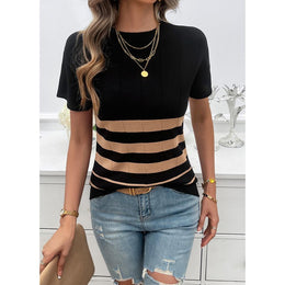 Women Horizontal Stripes Round Neck Top