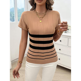 Women Horizontal Stripes Round Neck Top