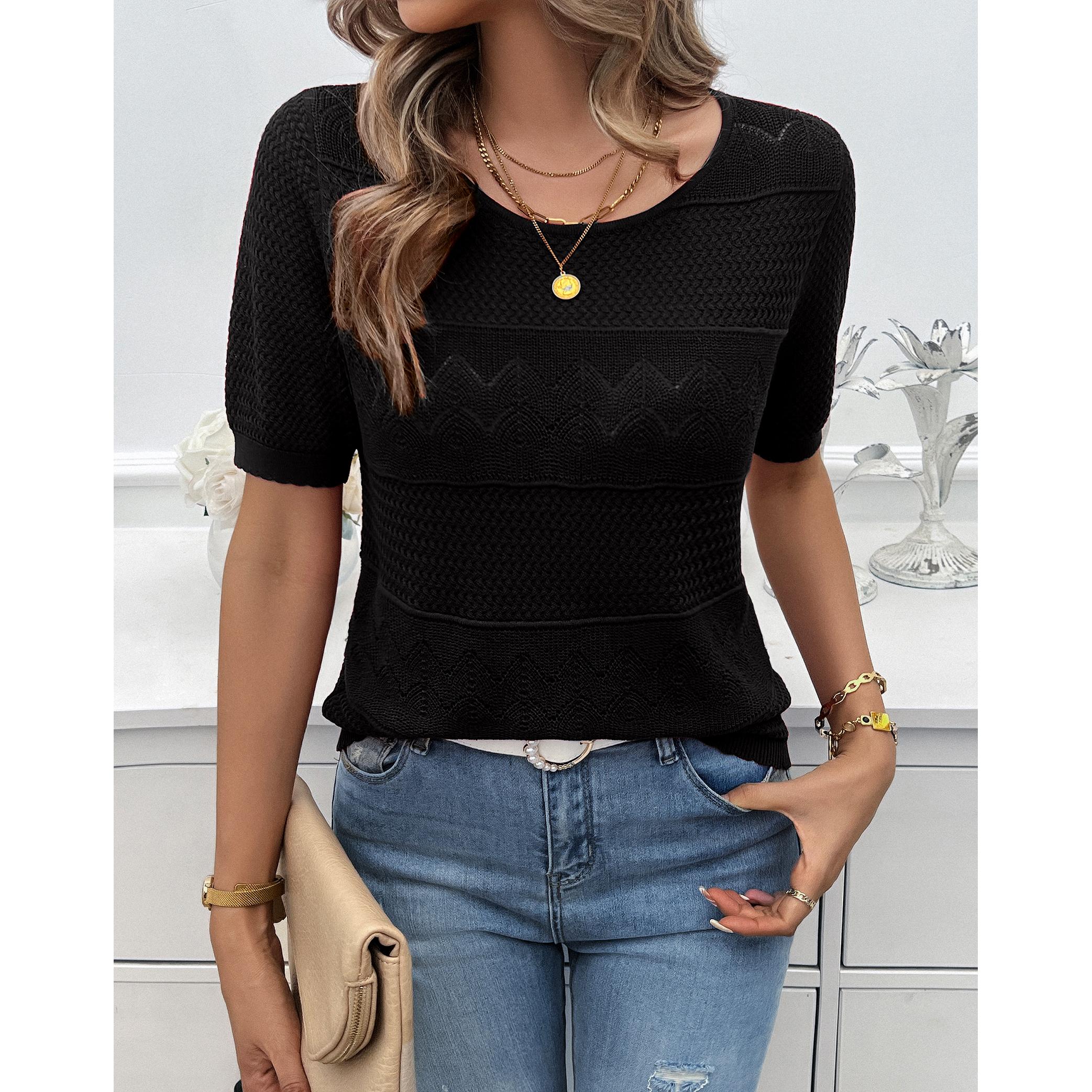 Black Self Design Regular Top