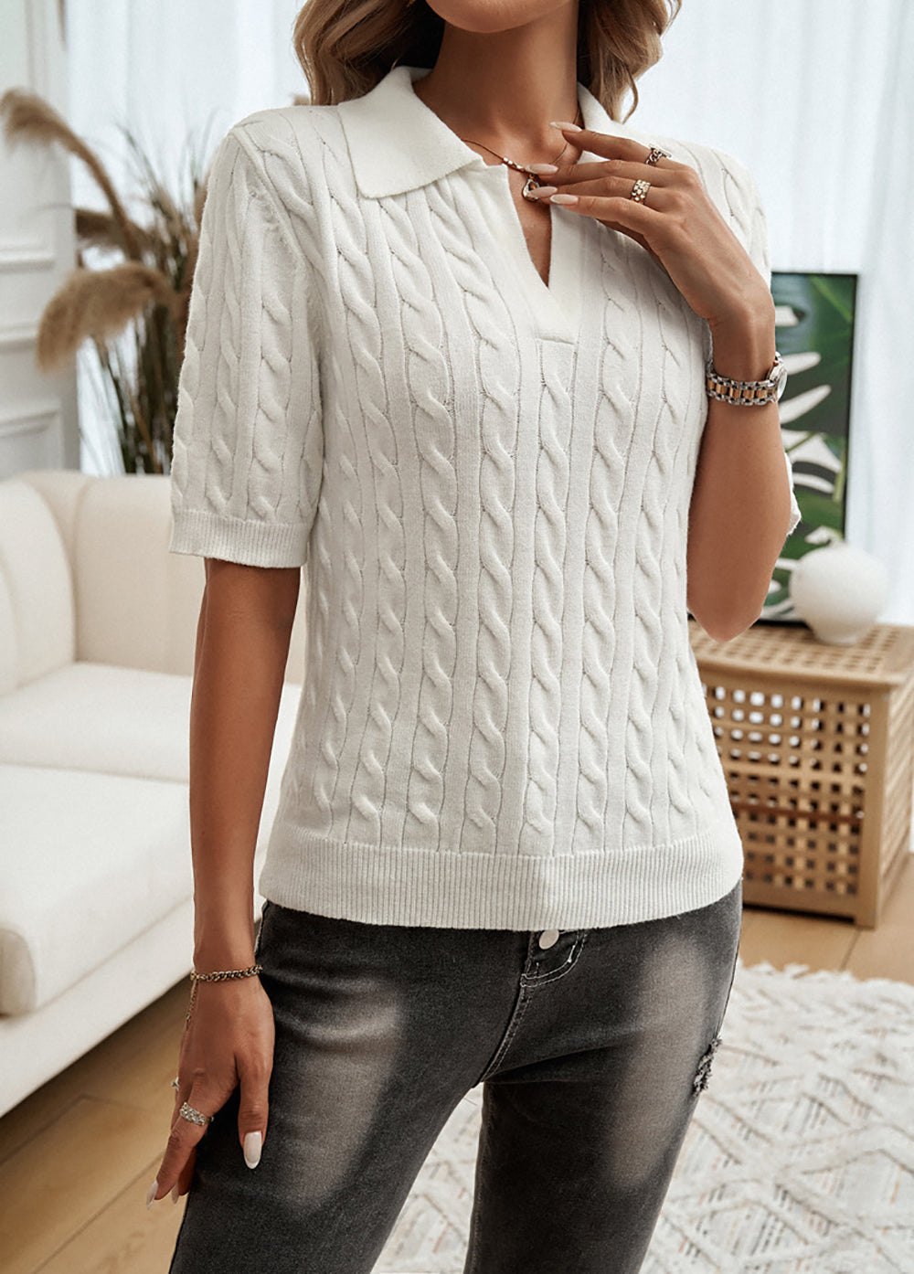 Women Solid Shirt Collar Top