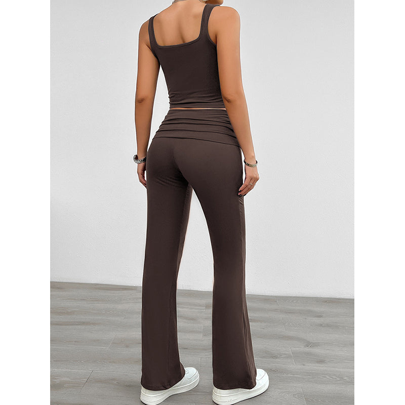 Brown Square Neck Sleeveless Top with Trousers