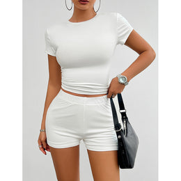 White Round Neck Top with Shorts