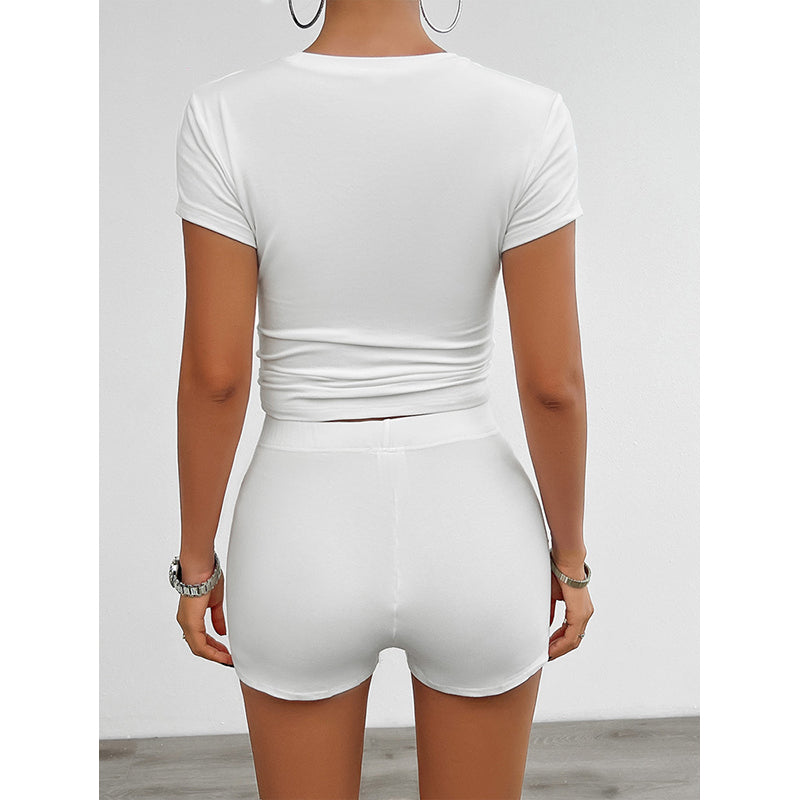 White Round Neck Top with Shorts