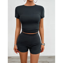 Grey Round Neck Top with Shorts