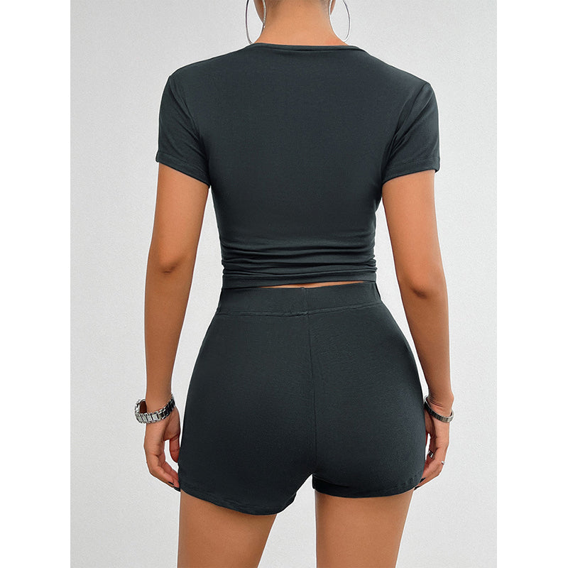 Grey Round Neck Top with Shorts