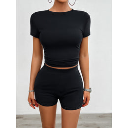 Black Round Neck Top with Shorts