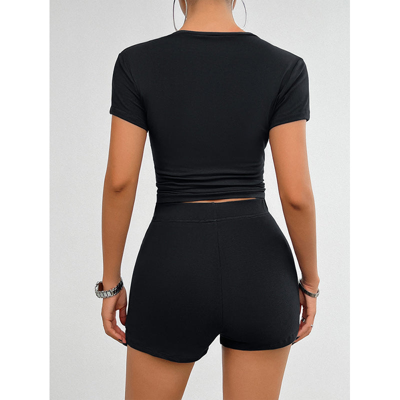 Black Round Neck Top with Shorts