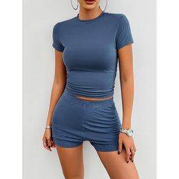 Blue Round Neck Top with Shorts