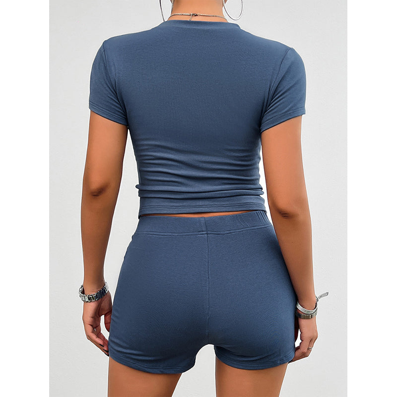 Blue Round Neck Top with Shorts