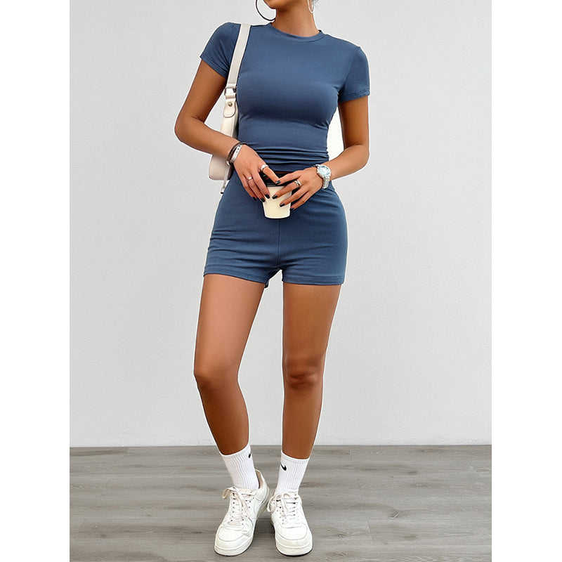Blue Round Neck Top with Shorts