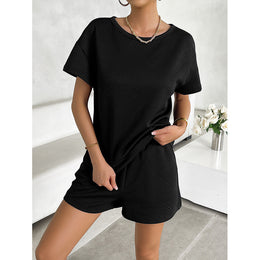StyleCast Black Self Design T-shirt and Shorts Set