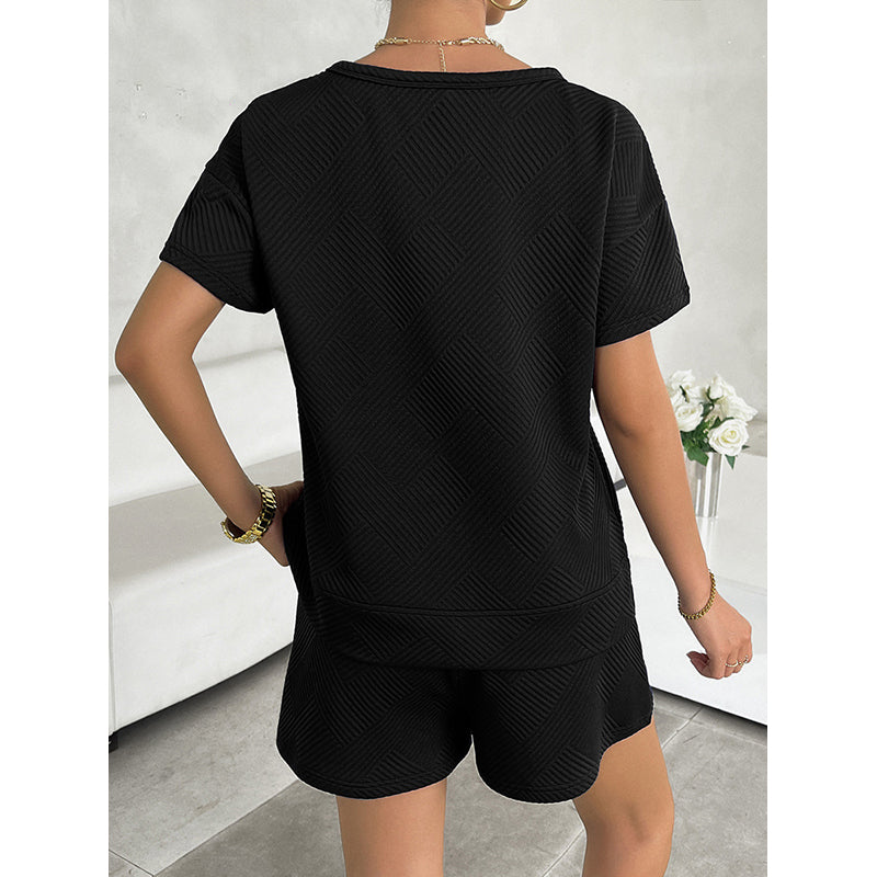 StyleCast Black Self Design T-shirt and Shorts Set