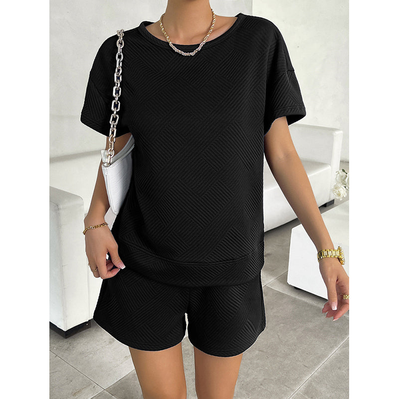 StyleCast Black Self Design T-shirt and Shorts Set