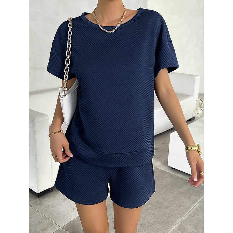 StyleCast Navy Blue Self Design T-shirt & Shorts Co-Ords