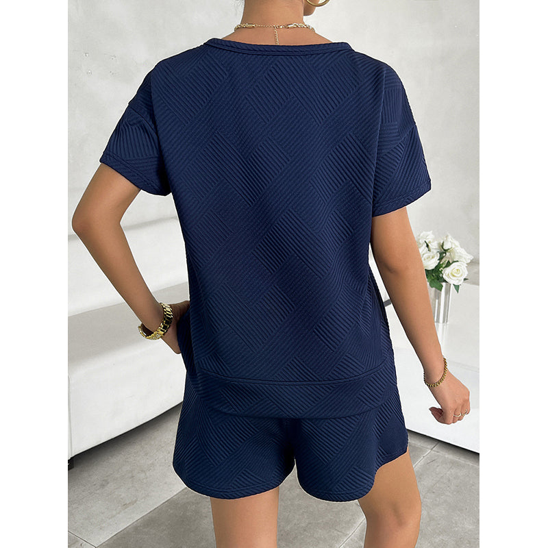 StyleCast Navy Blue Self Design T-shirt & Shorts Co-Ords