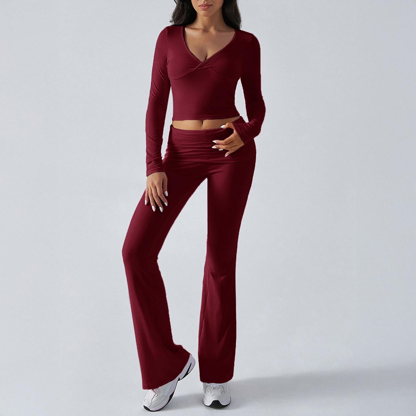 V-Neck Long Sleeves Top With Trouser