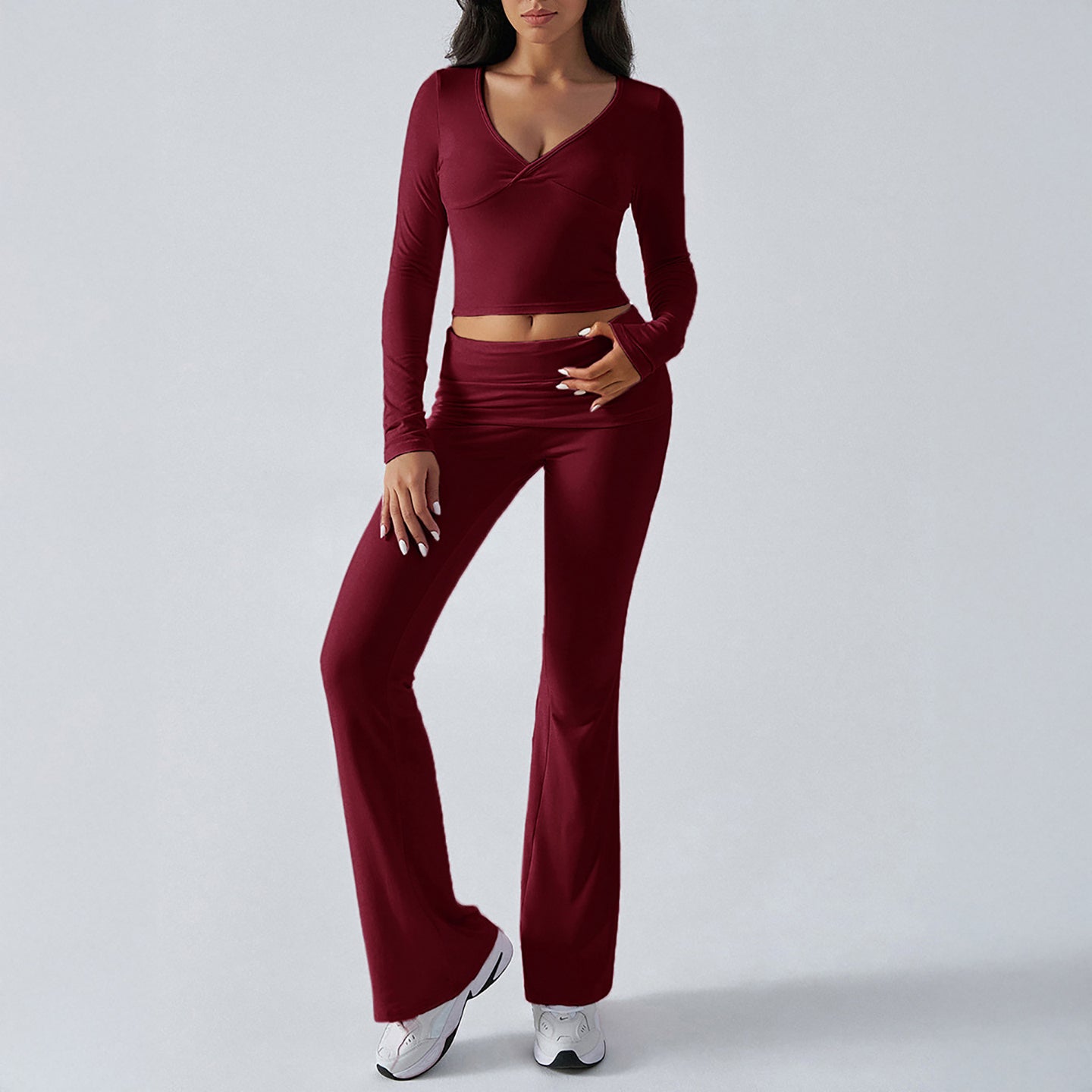V-Neck Long Sleeves Top With Trouser