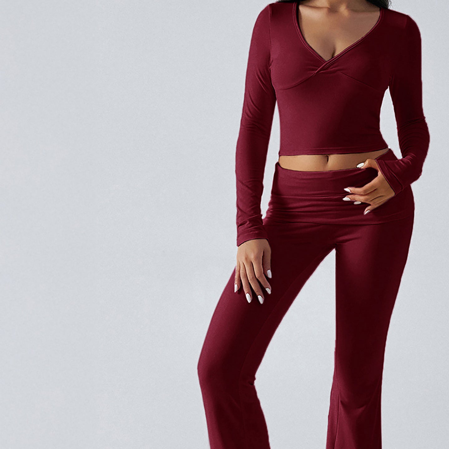 V-Neck Long Sleeves Top With Trouser