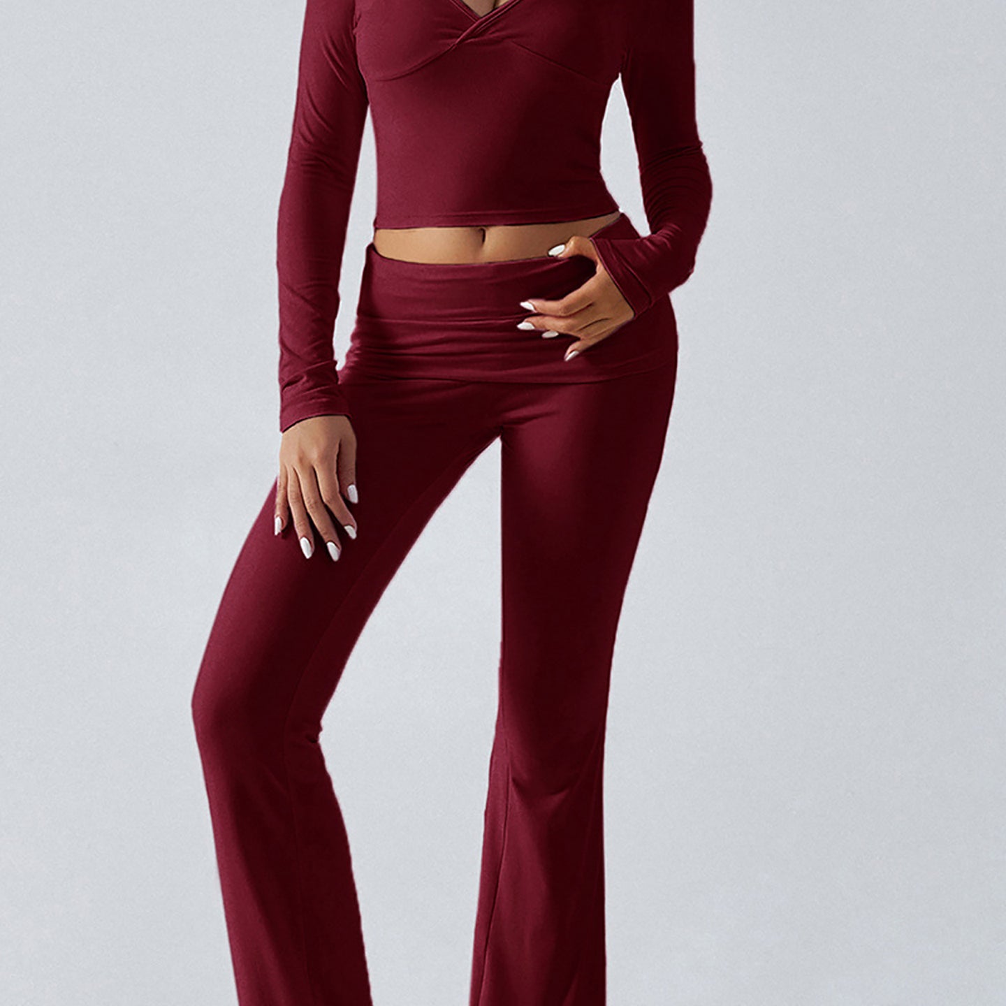 V-Neck Long Sleeves Top With Trouser