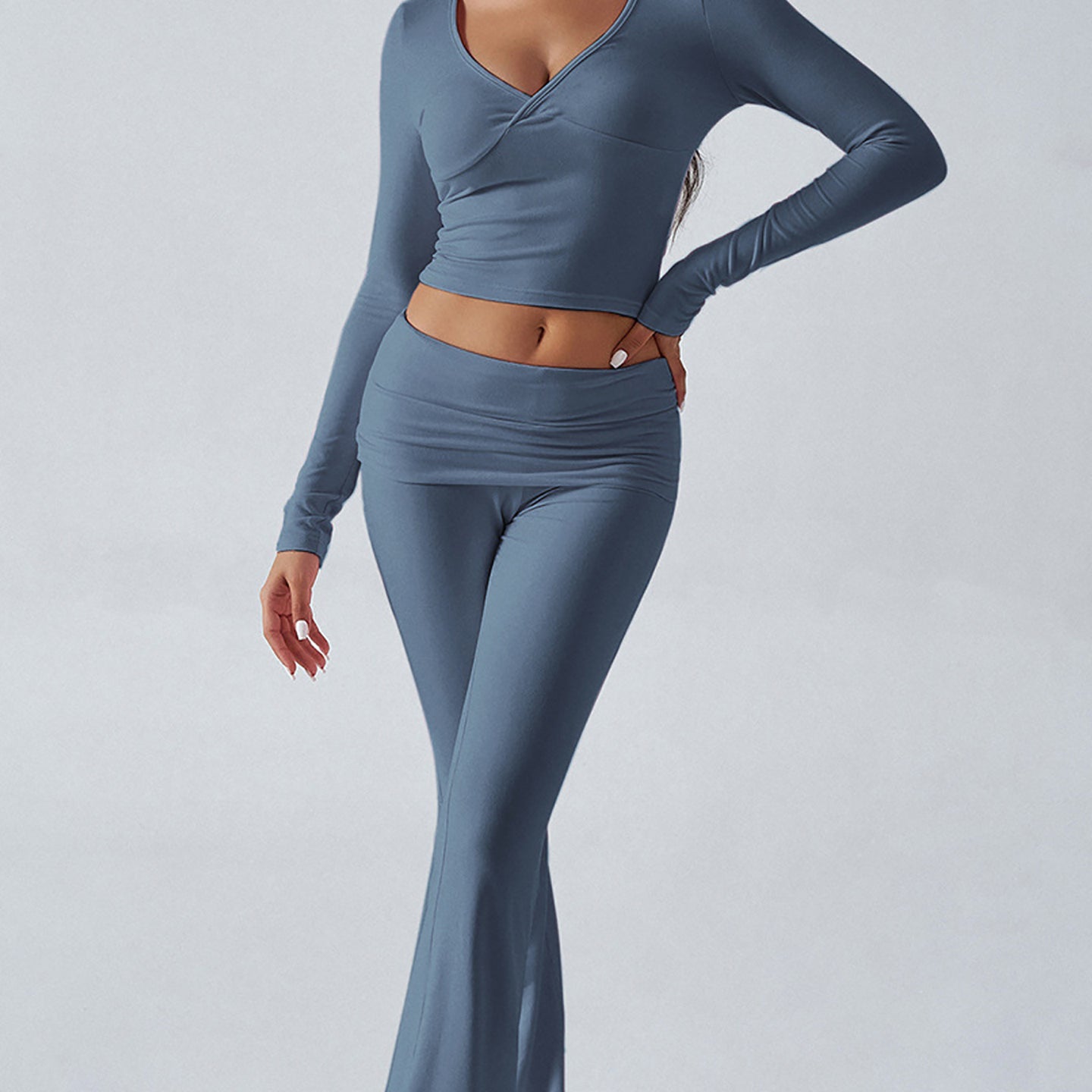 V-Neck Long Sleeves Top With Trouser