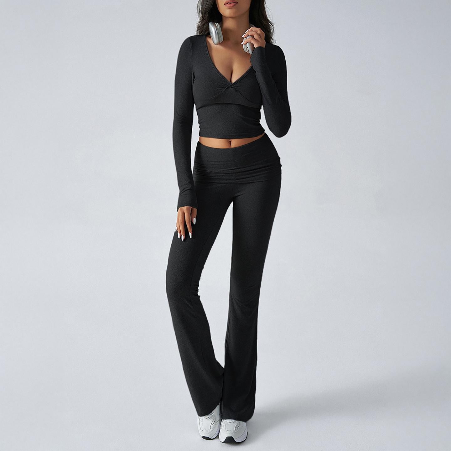 V-Neck Long Sleeves Top With Trouser