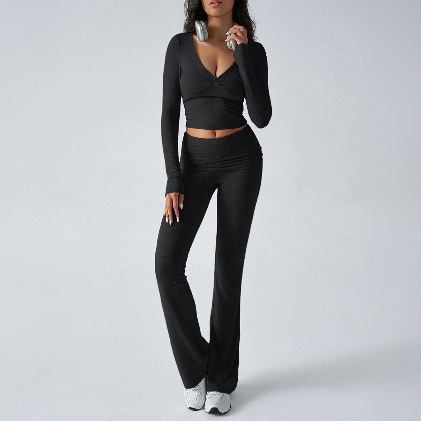 V-Neck Long Sleeves Top With Trouser