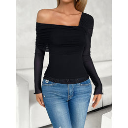 Women Solid One Shoulder Top