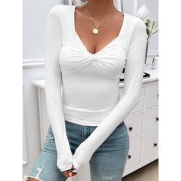 Women Solid Sweetheart Neck Top