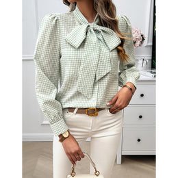 Women Collarless Gingham Checked Casual Shirt
