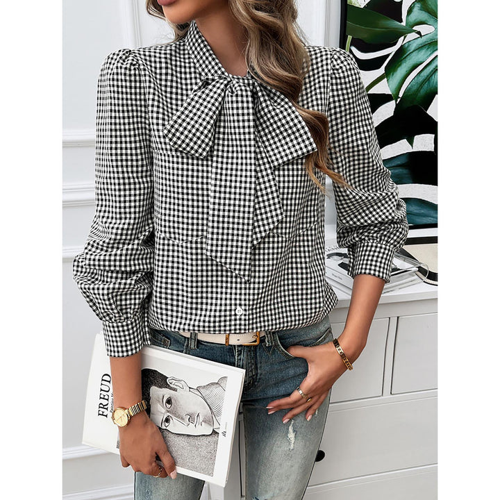 Women Collarless Gingham Checked Casual Shirt