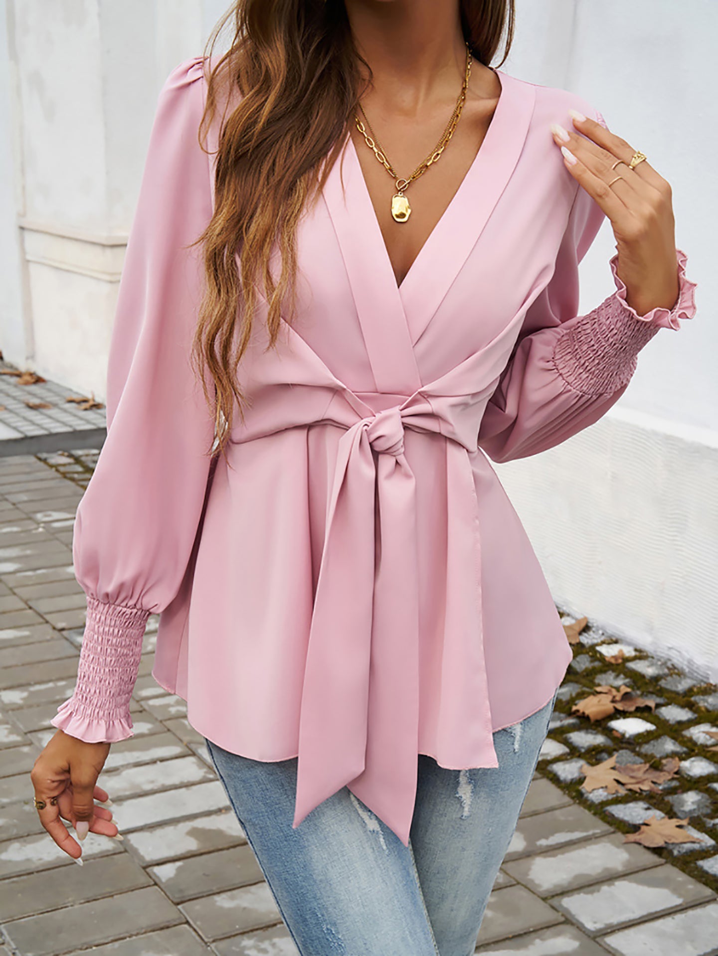 Women Bishop Sleeves Wrap Top