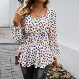 Floral Print Puff Sleeve Layered Top