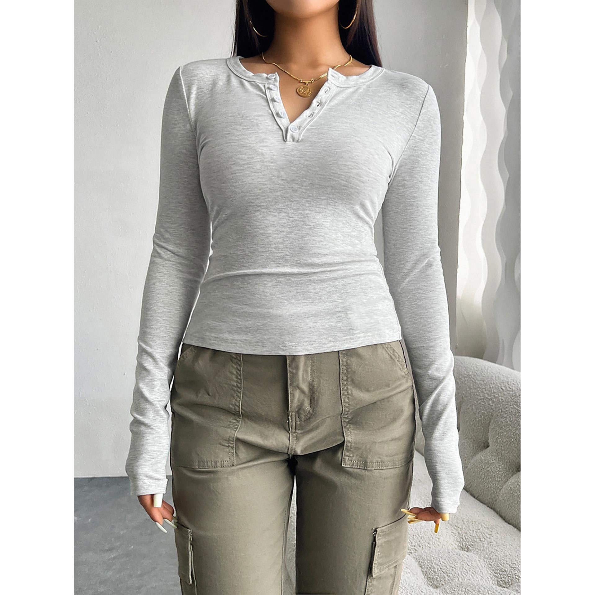 Women Solid V-Neck Top