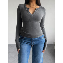 Women Solid V-Neck Top