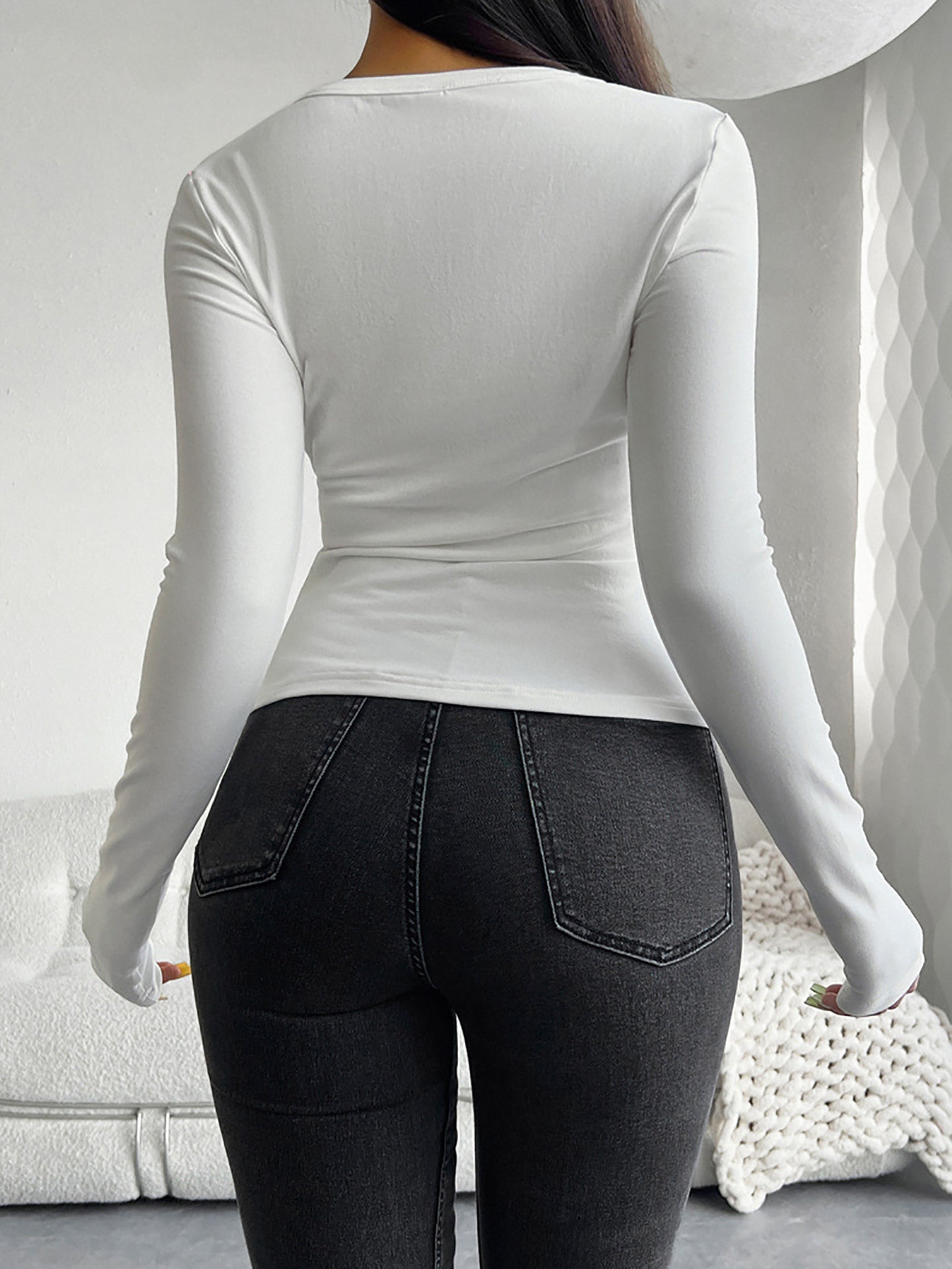 Women Solid V-Neck Top